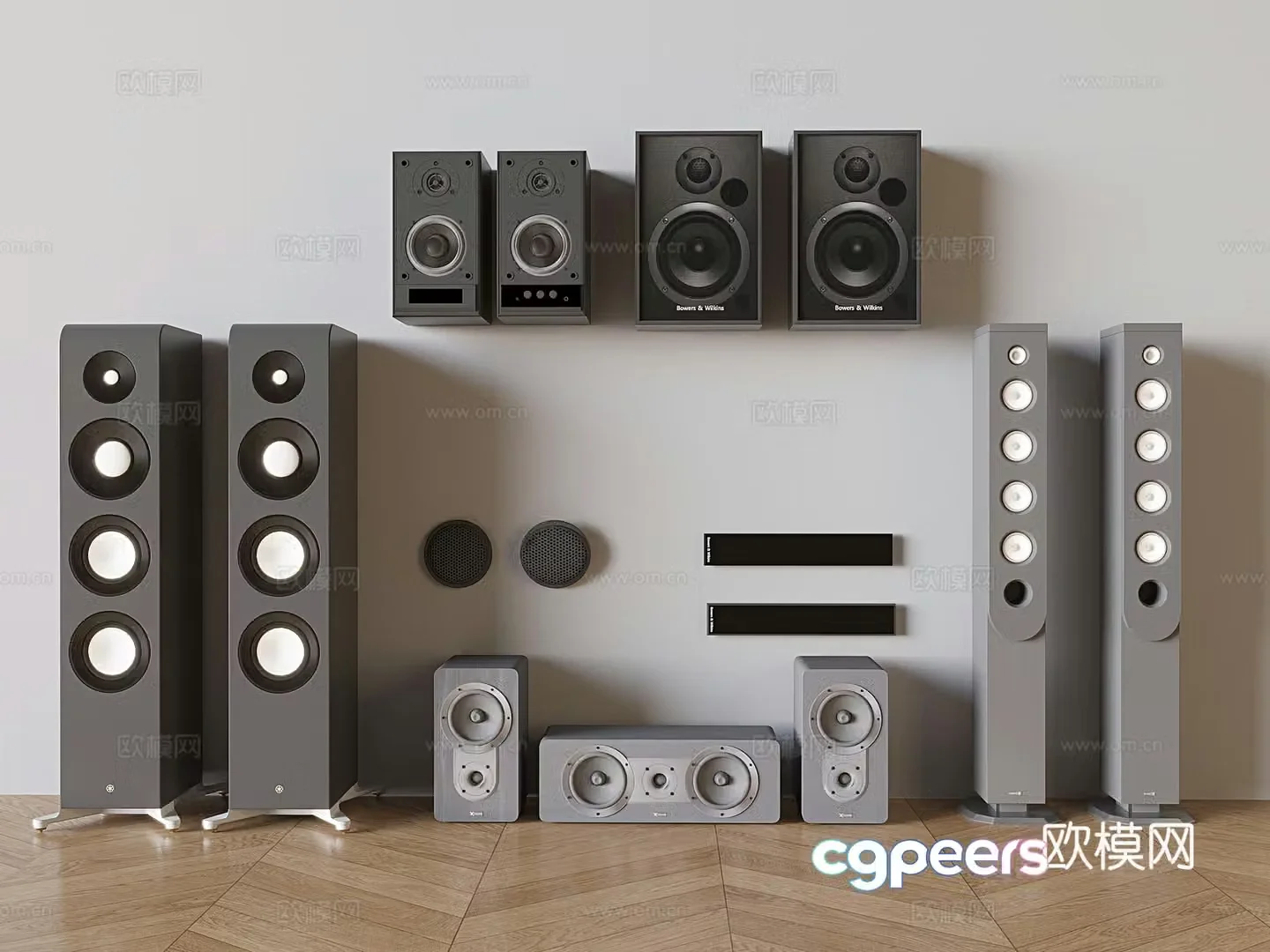 Floor-standing speakers subwoofers wall-mounted speakers 3D model