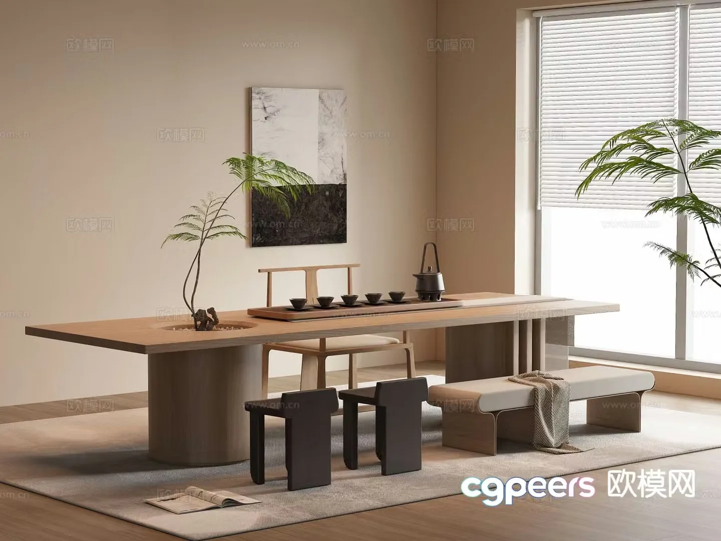Modern tea table and chairs 3d model