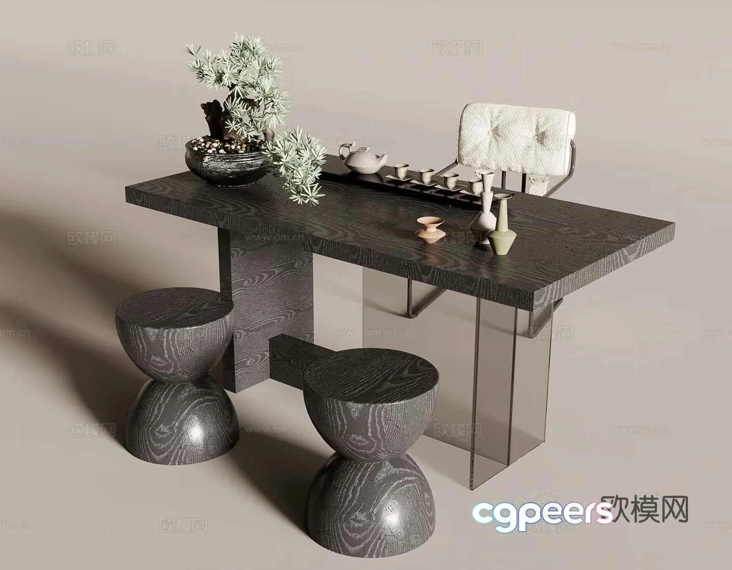 Modern minimalist tea table and chairs 3d model