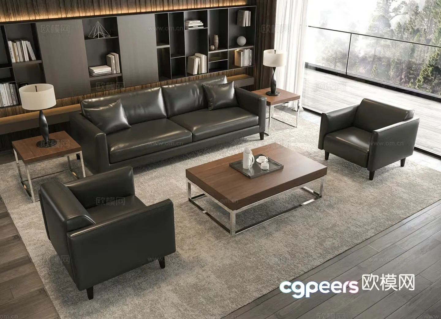 Modern office sofa coffee table combination 3D model
