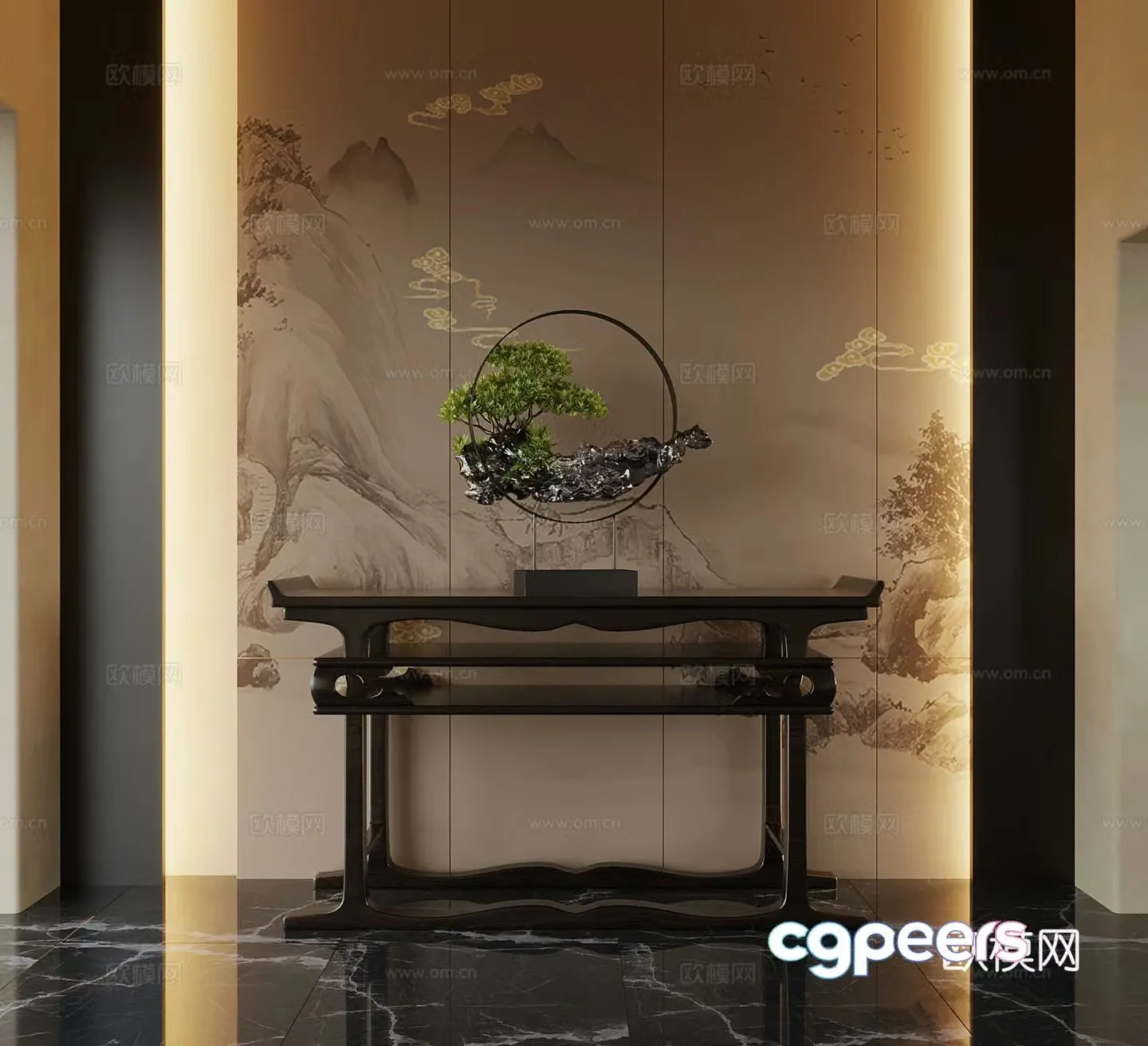 07 New Chinese style end viewing platform side cabinet 3D model