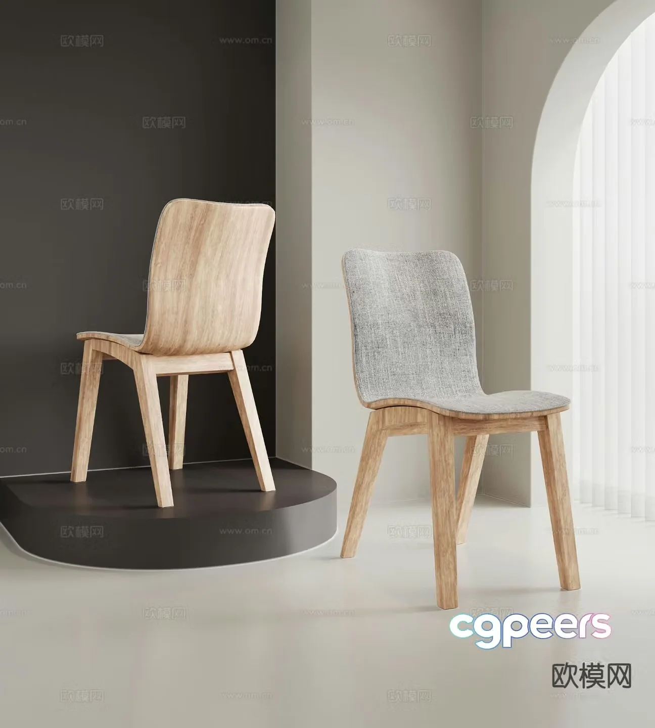 Modern single chair dining chair chair wooden chair 3d model