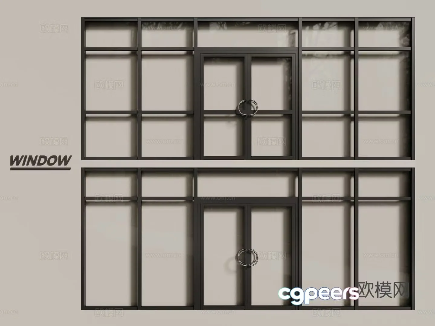 Modern shop door double door glass curtain wall 3d model