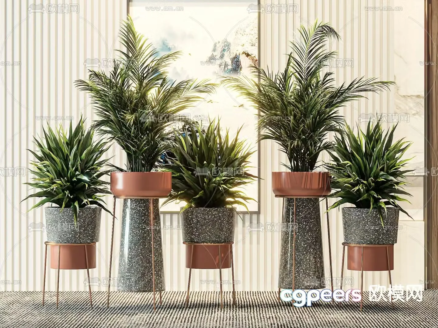 Plant potted plant scattered tail sunflower dense leaf bamboo banana 3D model