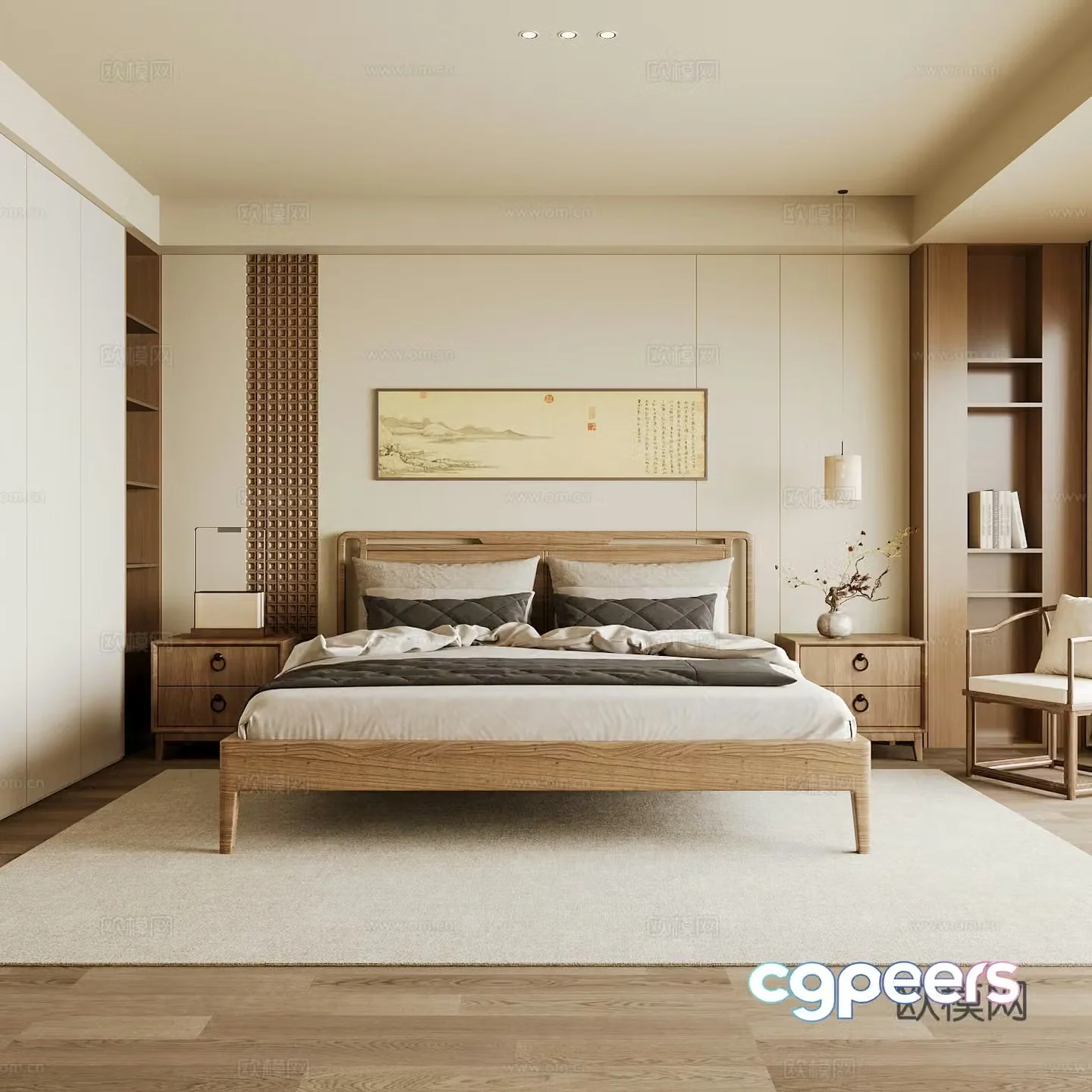 New Chinese style home bedroom Song family aesthetic bedroom Song style bedroom New Chinese style double bed 3D model