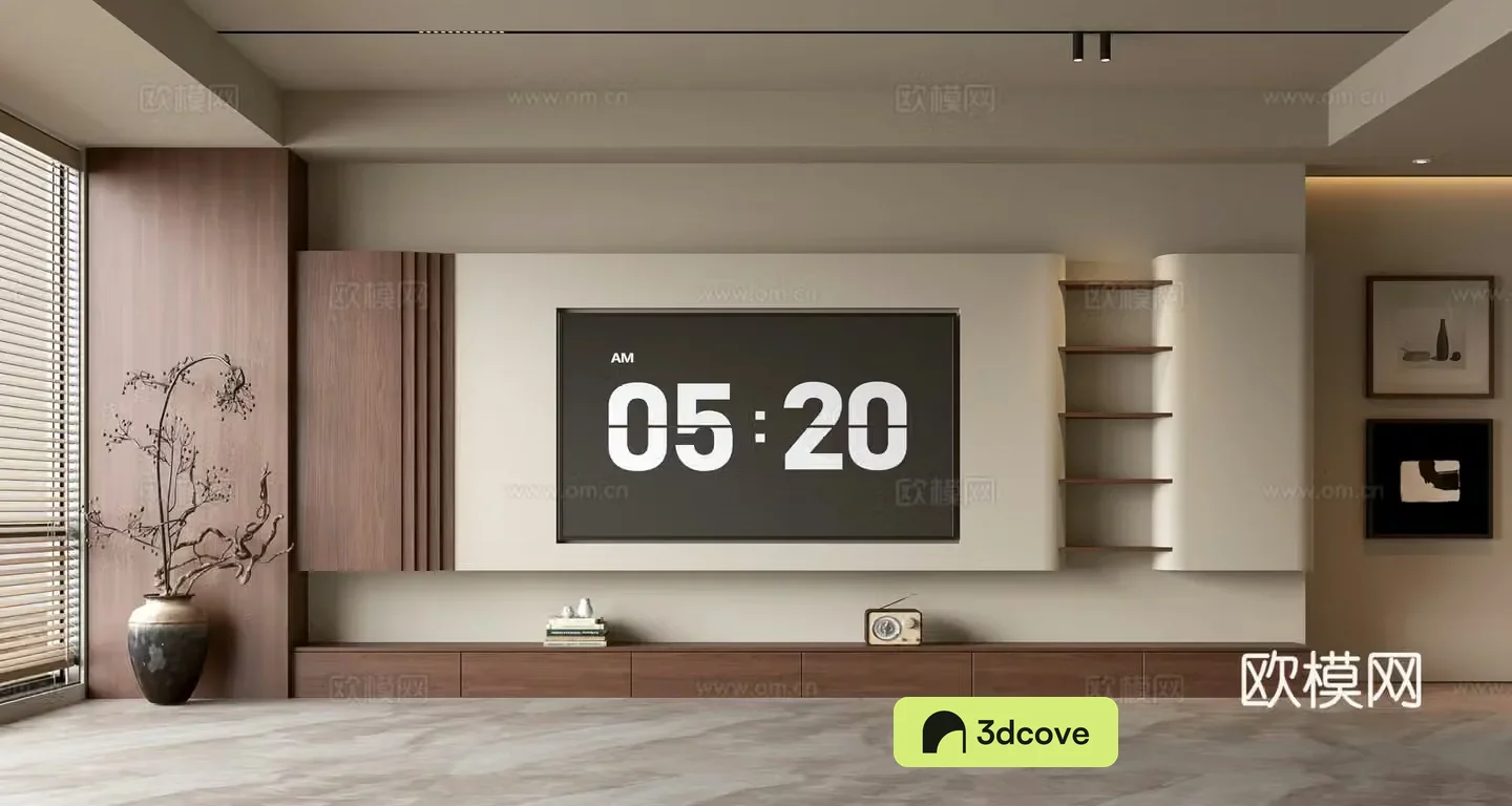 Middle-aged TV background wall 3d model