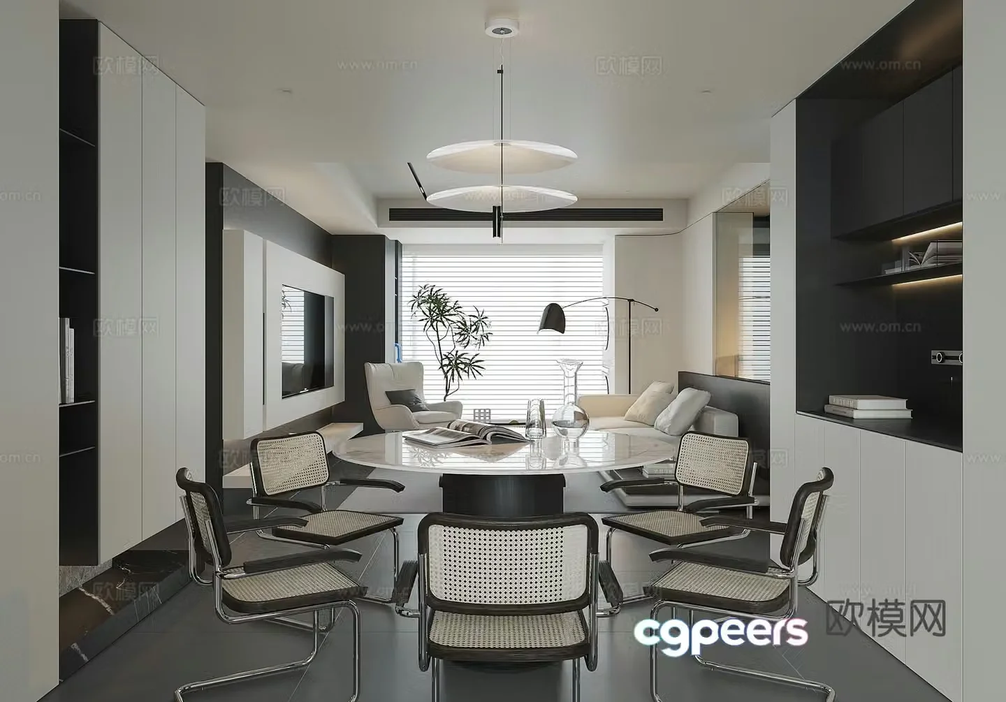 Modern living and dining room 3d model