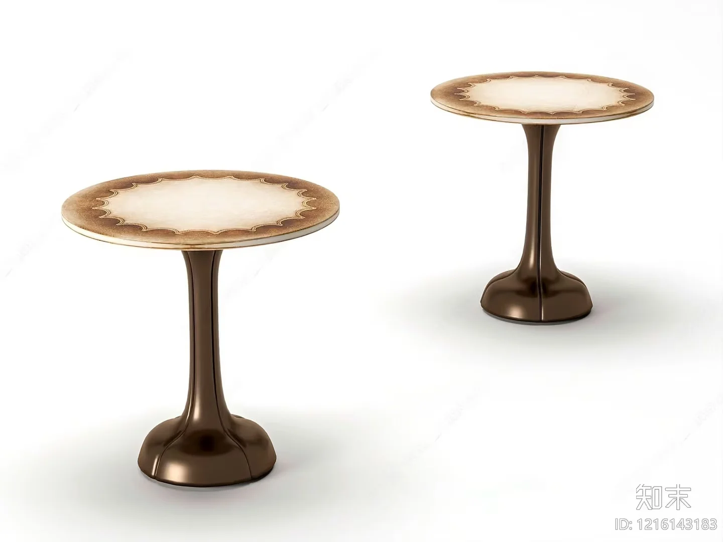 Two Tables With Decorative Tops And Bronze-Colored Bases 3D Model – 12347 – VRAY Render