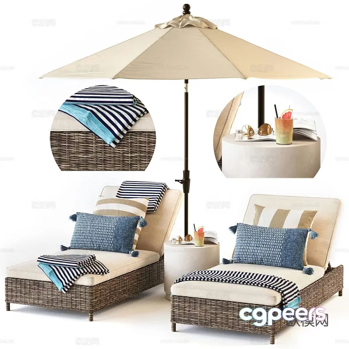 New Chinese parasol beach chair 3D model