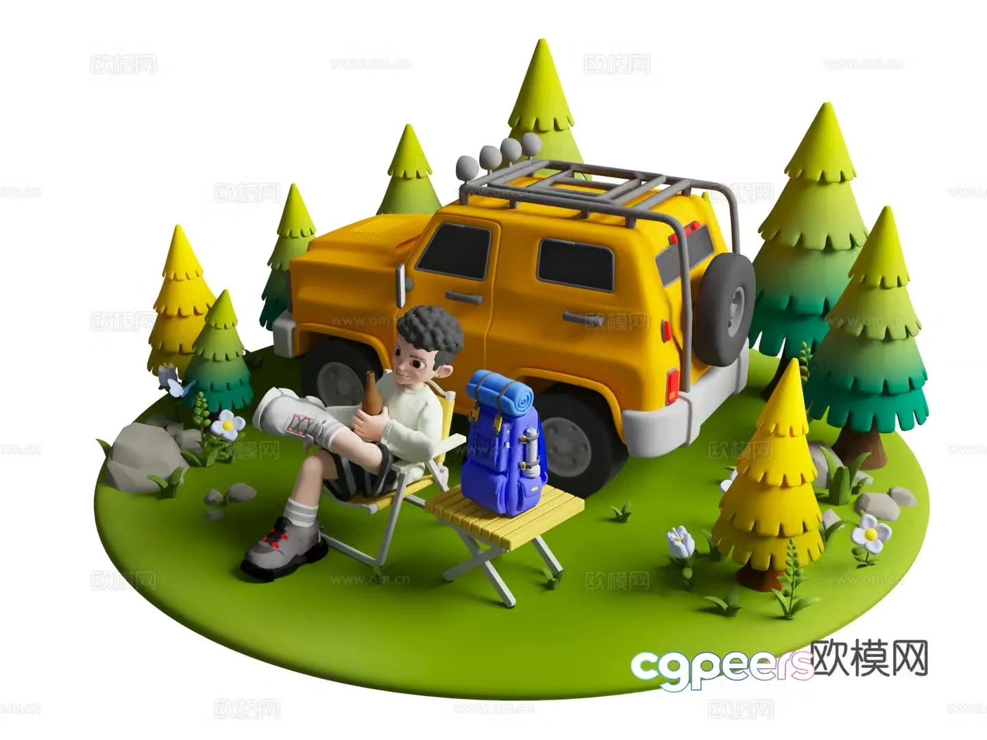 Cartoon Character Vehicle Camping Scene 3d Cartoon Camping Camping Beauty Chen Camping Beauty Chen 3d Model