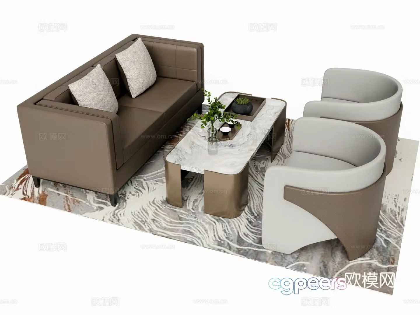 Modern double sofa sofa coffee table modular sofa 3D model
