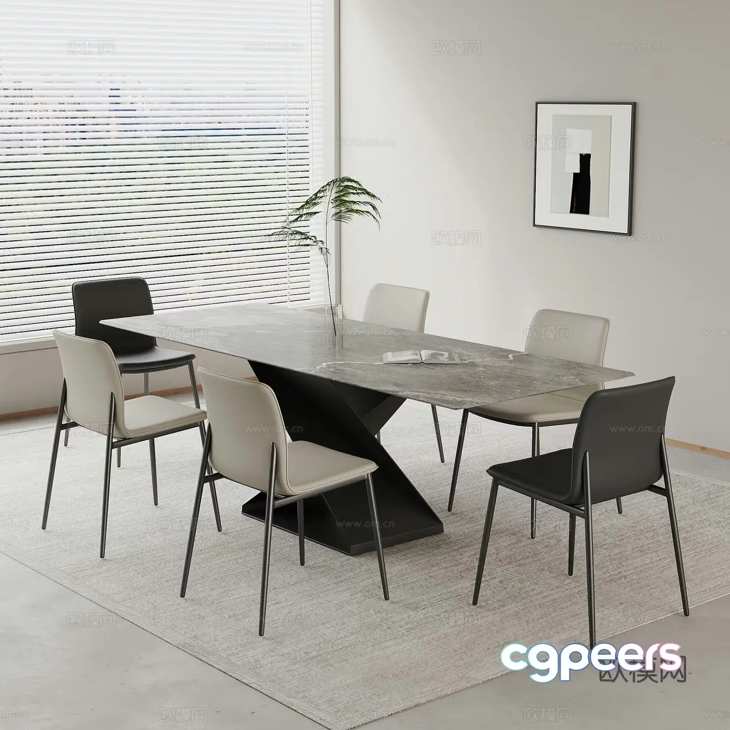 Modern dining table minimalist dining table 3d model