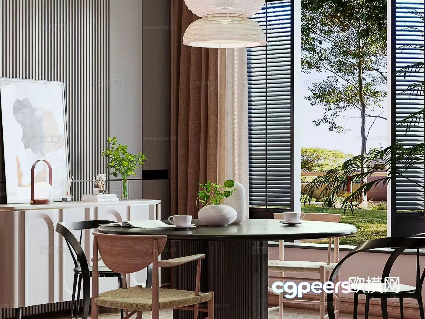 Modern round table dining table and chairs 3d model