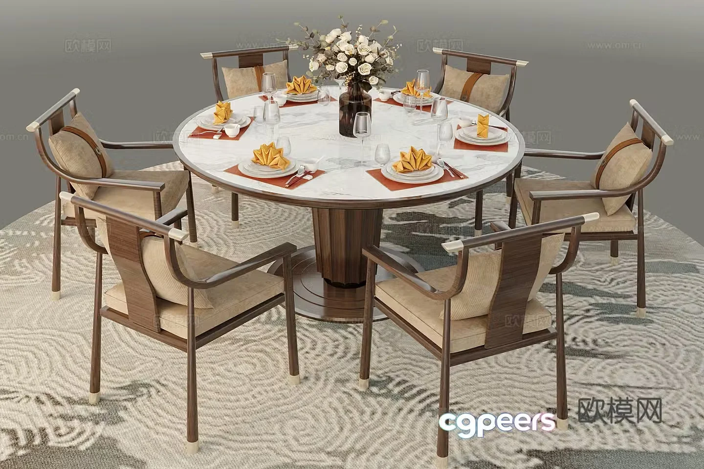 New Chinese dining table New Chinese dining table and chair combination Solid wood dining chair Dining table 3D model