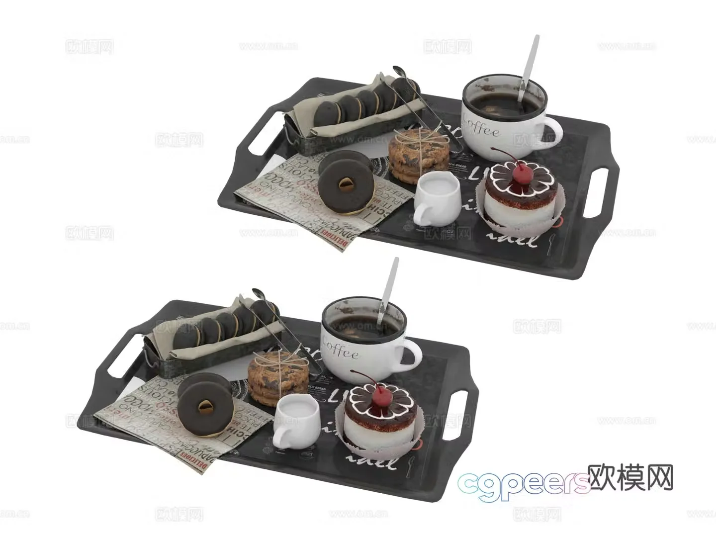 food cake donut coffee 3d model