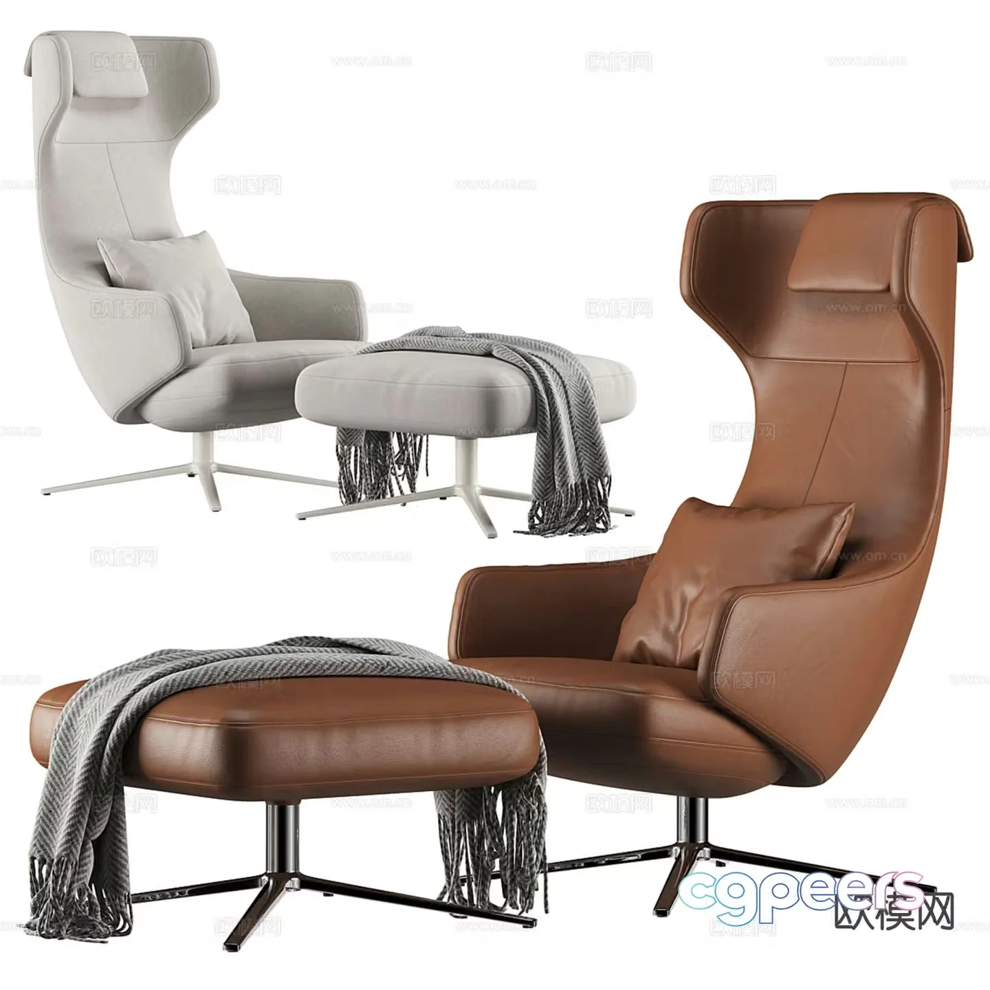 Vitra modern leather lounge chair footrest 3d model