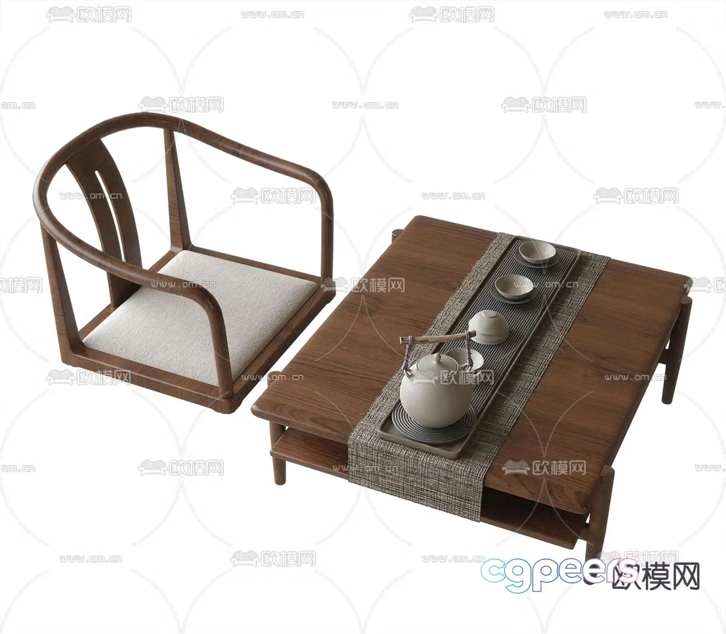 New Chinese style tea table and chairs tea table 3d model