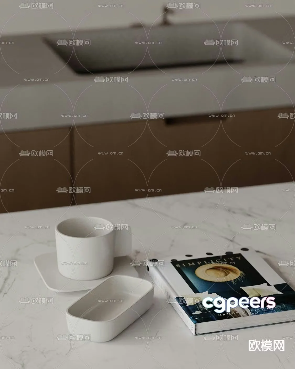 Modern tableware cup tray 3d model