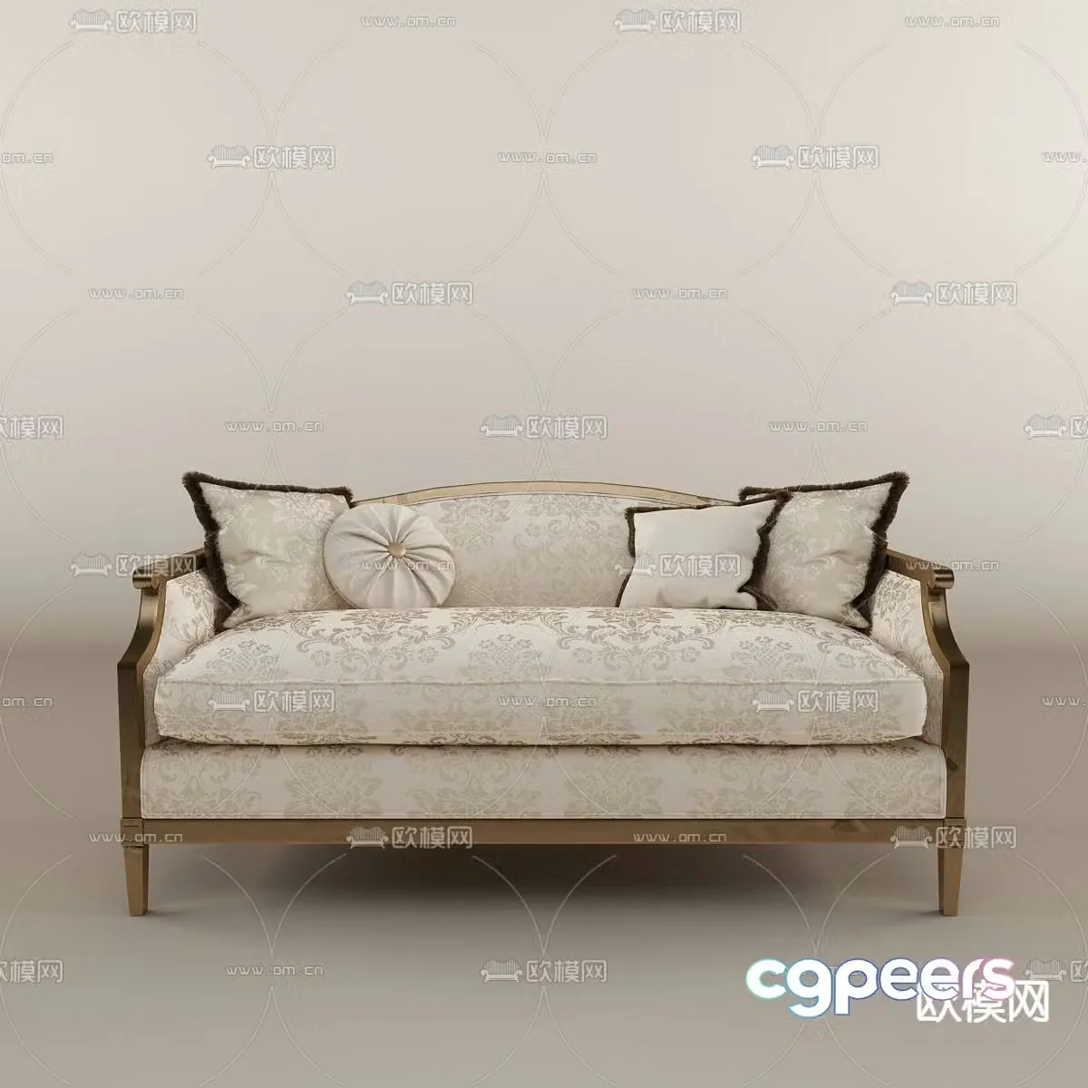 Simple European double sofa classical sofa 3d model
