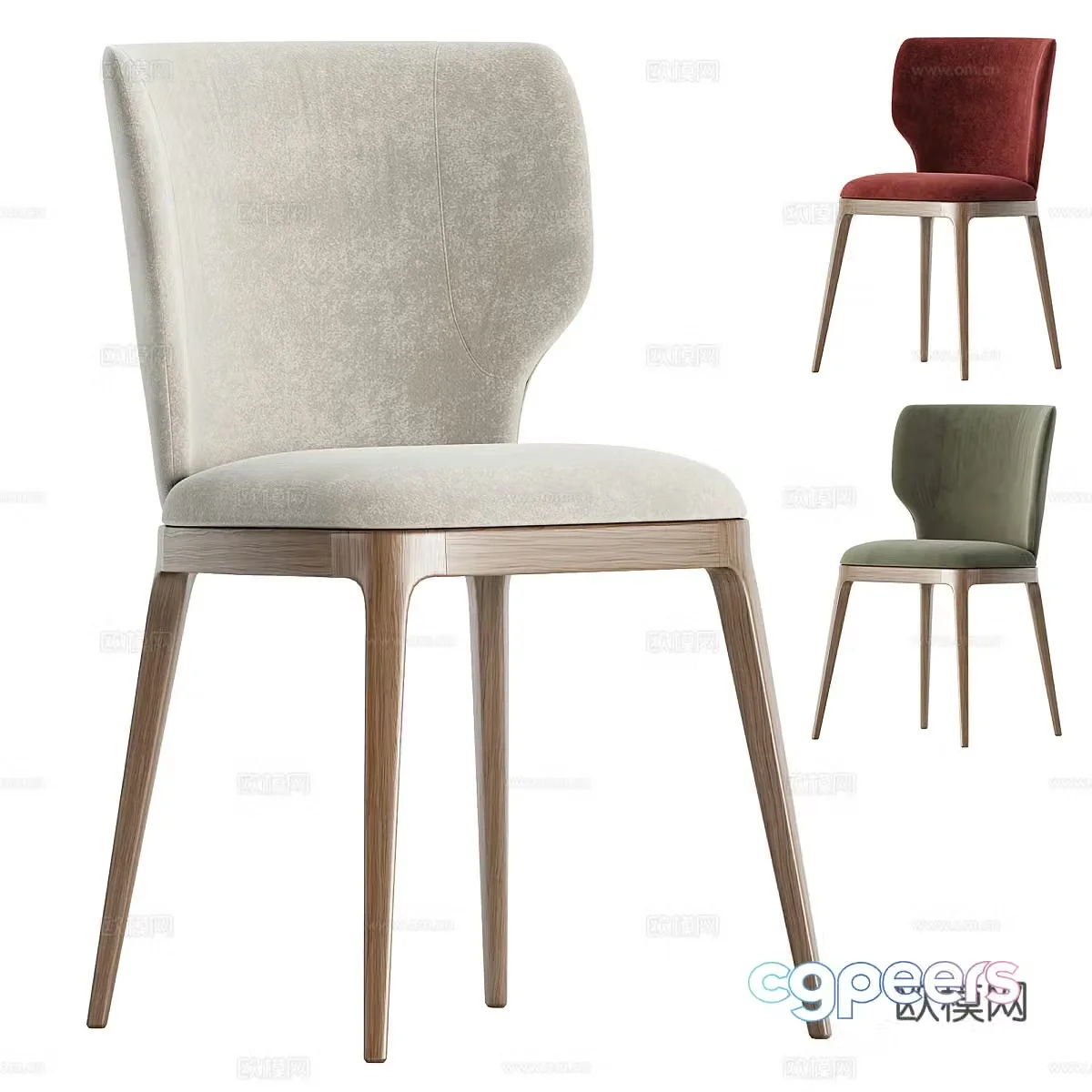 New Chinese style wooden fabric single chair 3D model