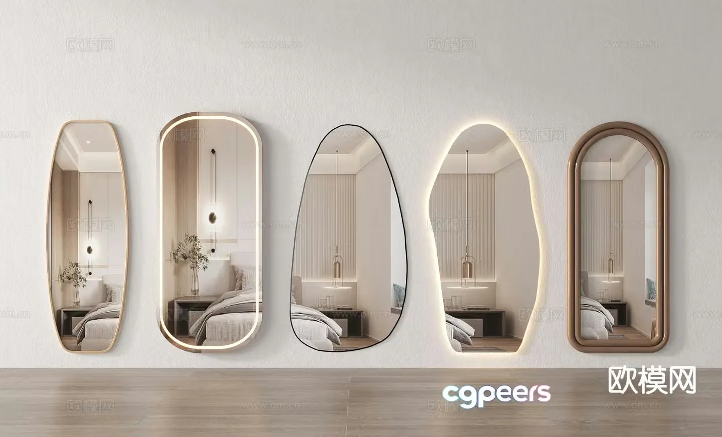 Modern ins style full-length mirror floor-to-ceiling mirror full-length mirror special-shaped mirror decorative mirror 3D model