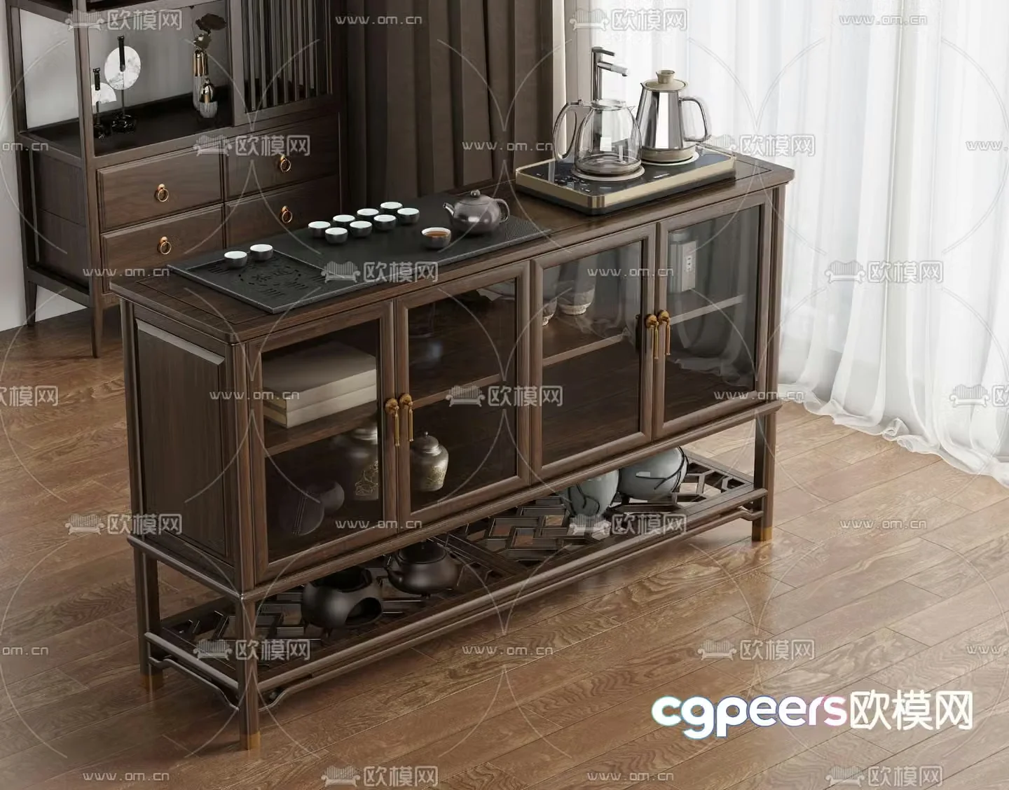 New Chinese tea cabinet tea cabinet mobile tea table 3D model