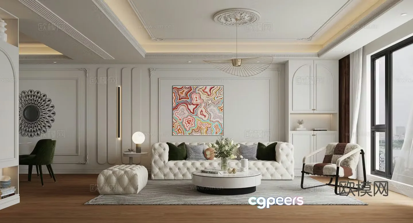 Modern French living and dining room 3d model