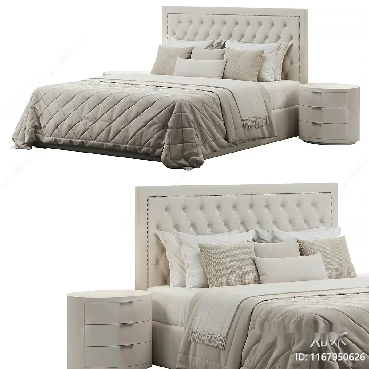 A Bed With A White Headboard 3D Model – 4897 – VRAY Render