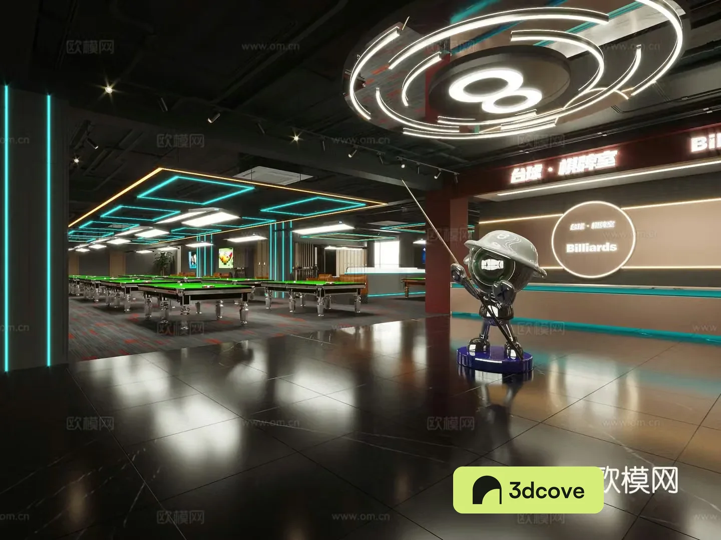 Modern billiards entertainment room chess and card room