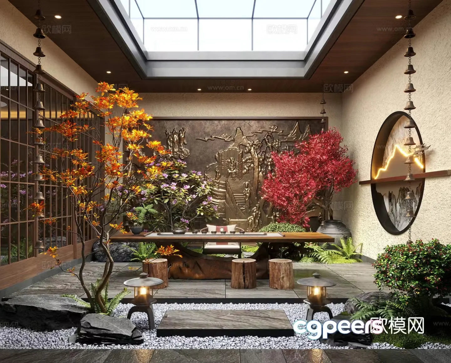 New Chinese style Zen patio courtyard landscape landscape landscape landscape plants moss landscape 3d model