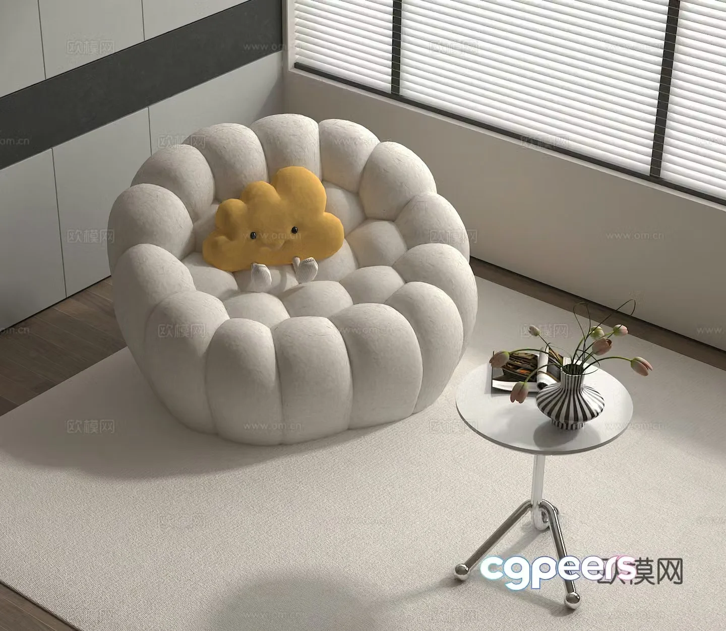 Lazy sofa coffee table pillow floral ornaments 3D model