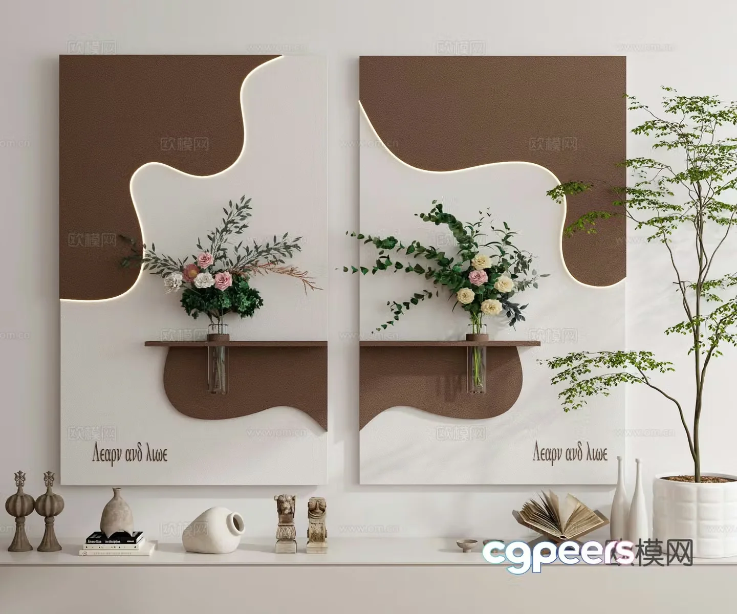 Modern cream style minimalist wasabi style medieval style hanging painting wall decoration decoration painting combination decoration green plant 3D model