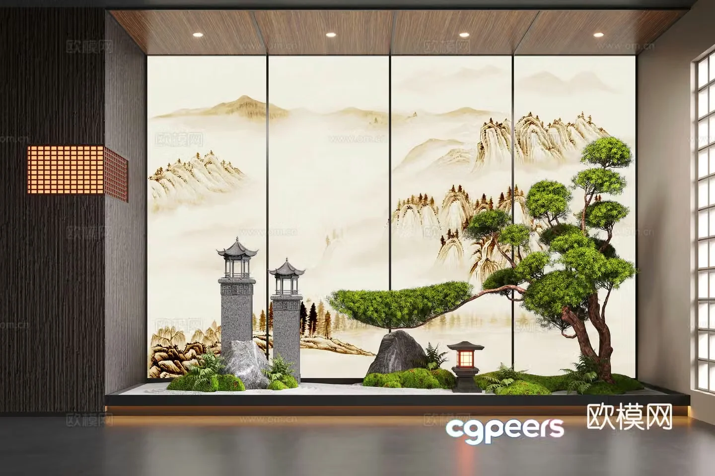 New Chinese style indoor landscaping pine tree plant pile 3D model