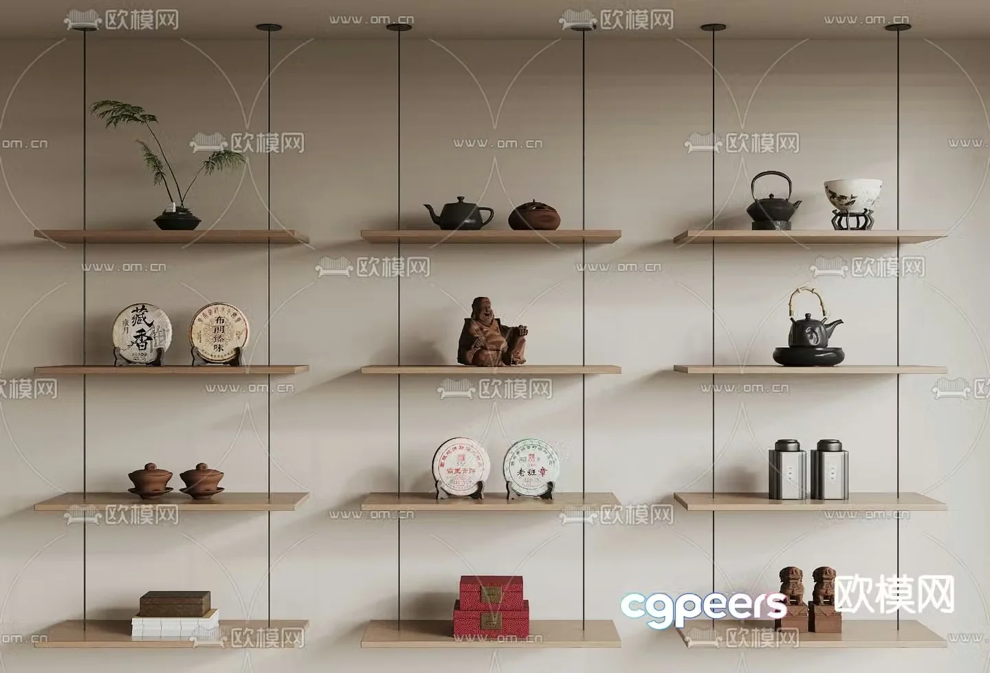 New Chinese style storage rack hanger wall cabinet 3D model