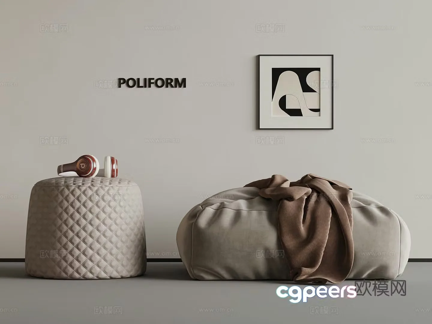 Modern sofa stool shoe changing stool hanging painting 3d model