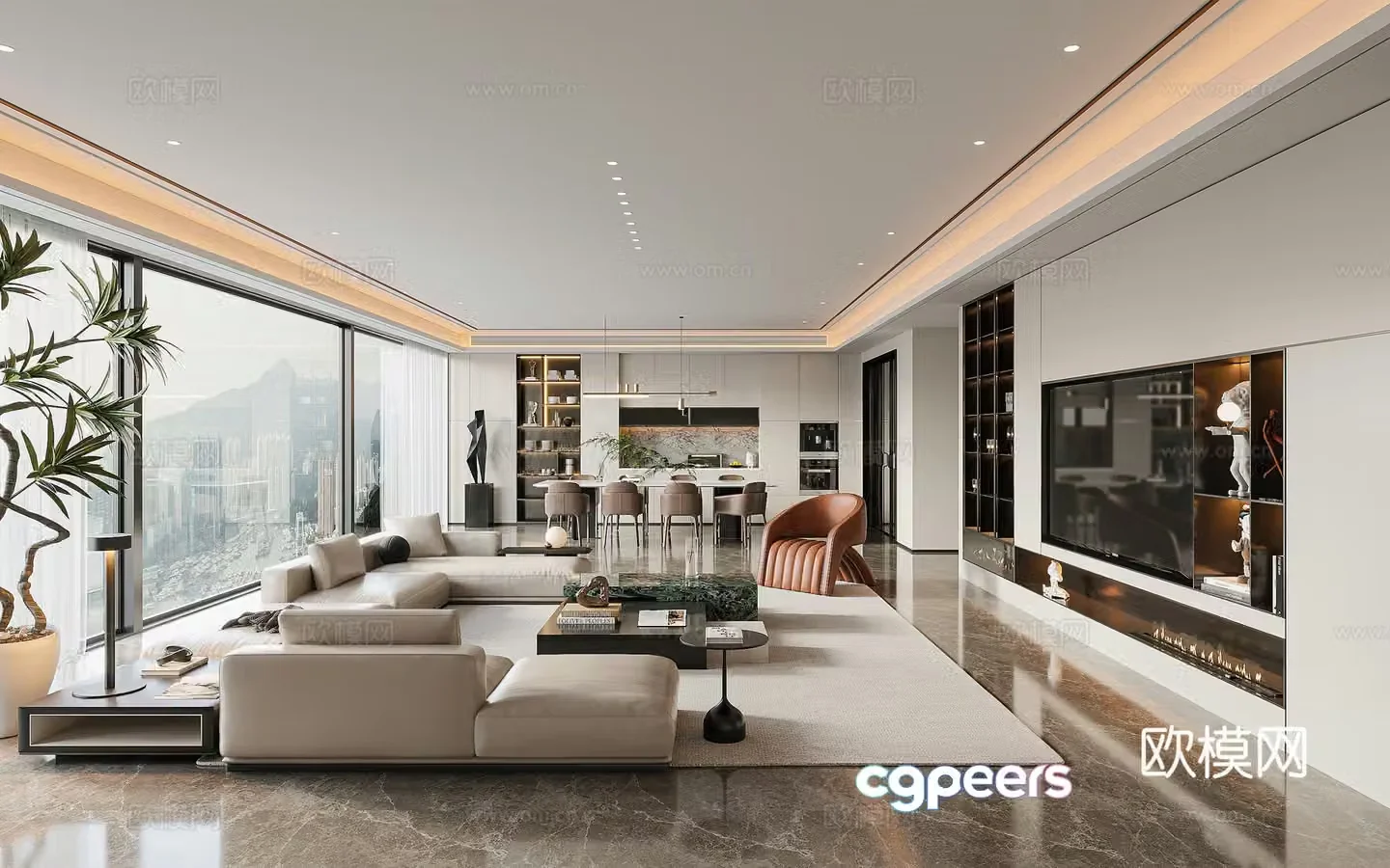 Modern light luxury living room 3d model