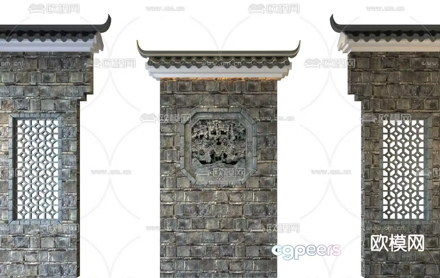 Hui style horse head wall courtyard wall landscape wall 3d model