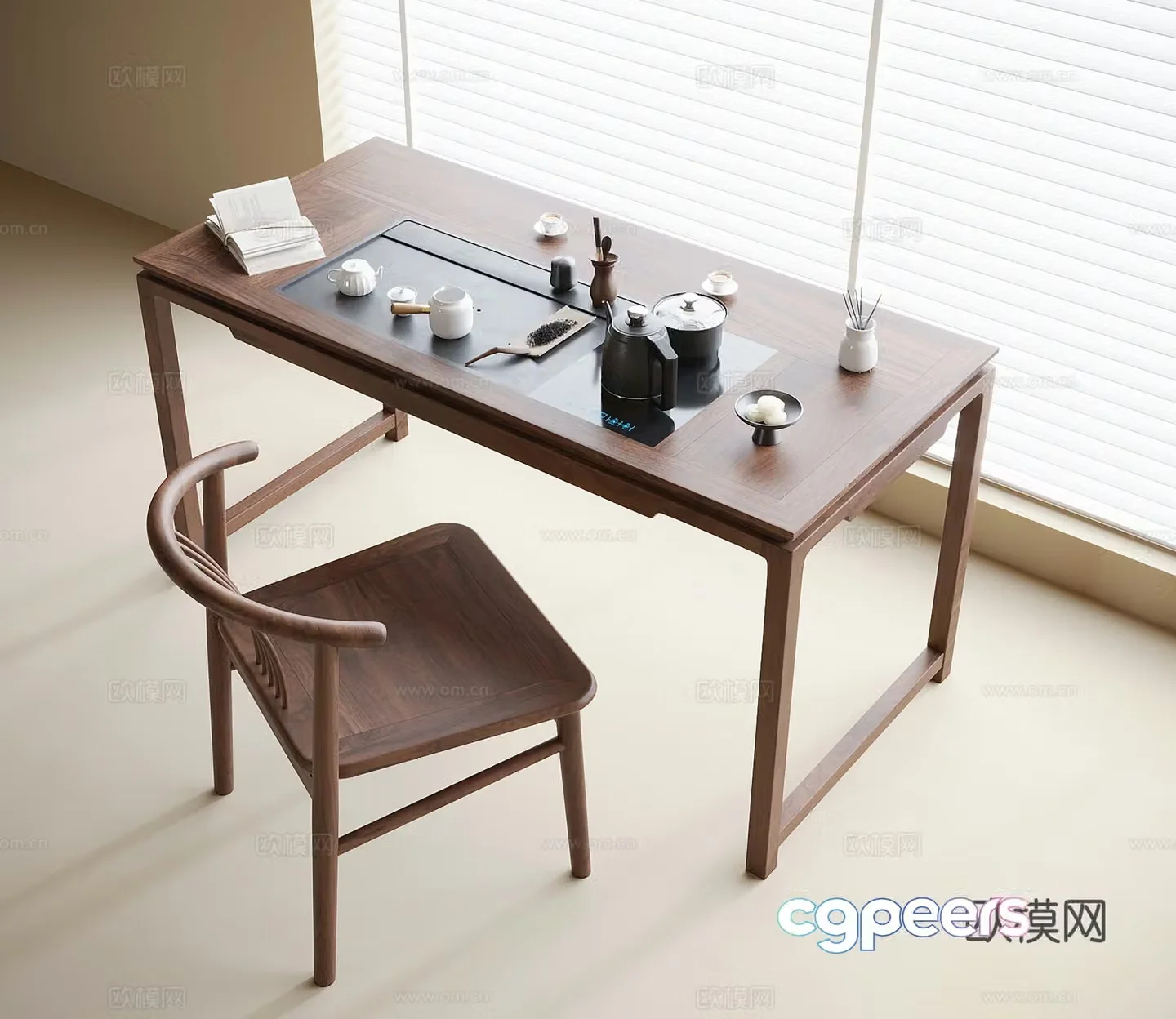 Modern tea table and chairs Tea chairs Tea set 3d model