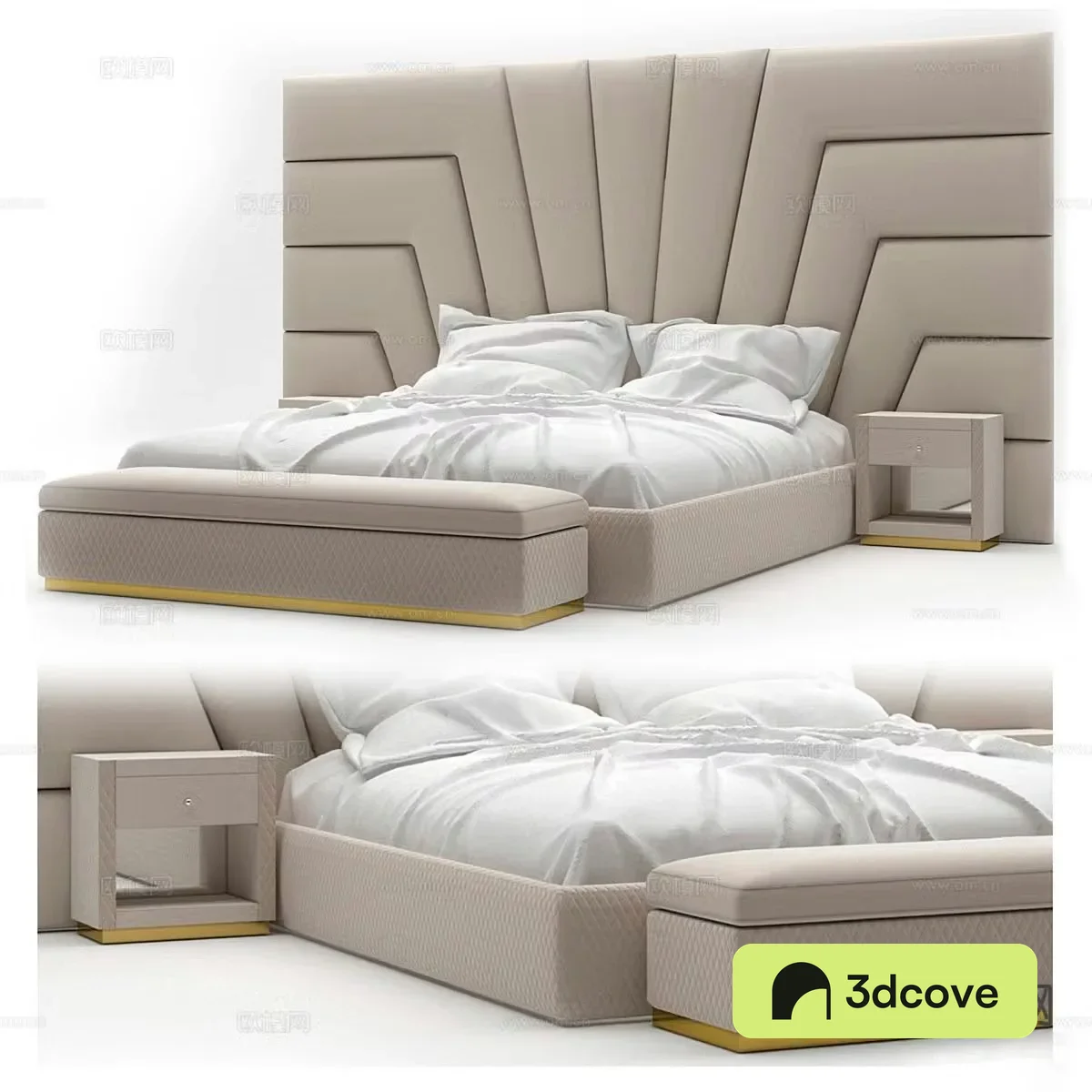 Light luxury double bed high back double bed