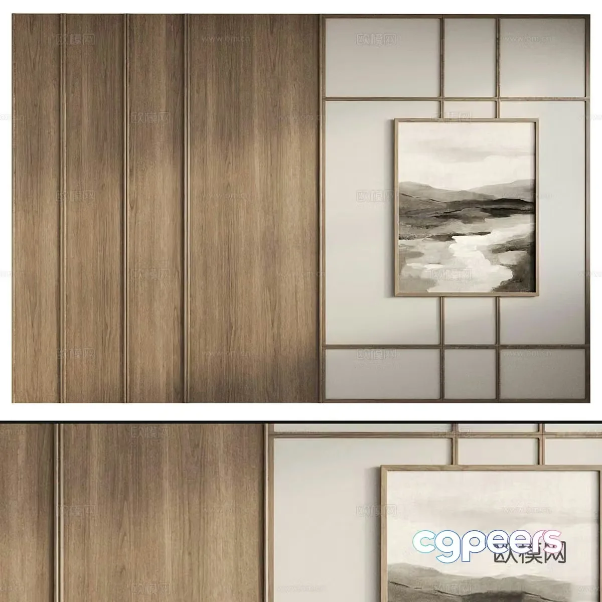 New Chinese style wasabi background wall 3D model
