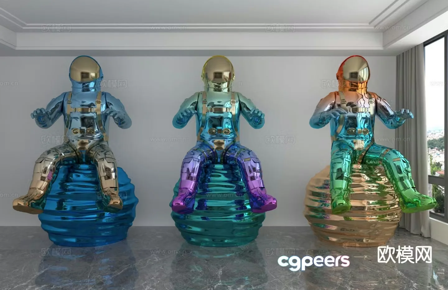 Modern laser astronaut trendy ornaments 3D model