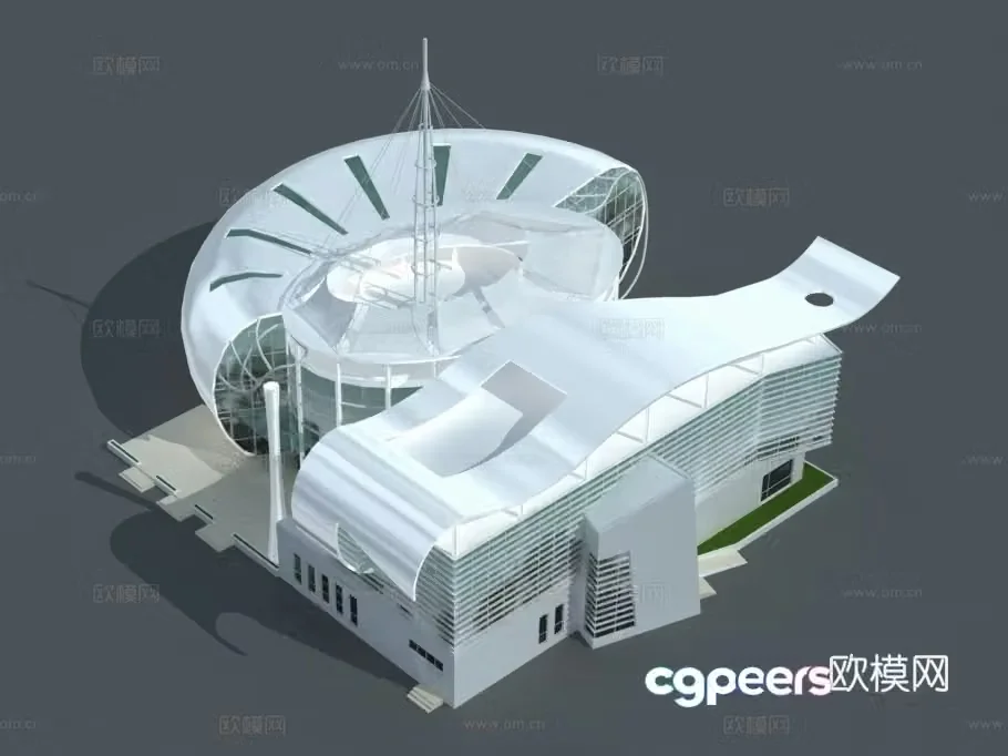 Aerial view 3D model of multi-story public buildings
