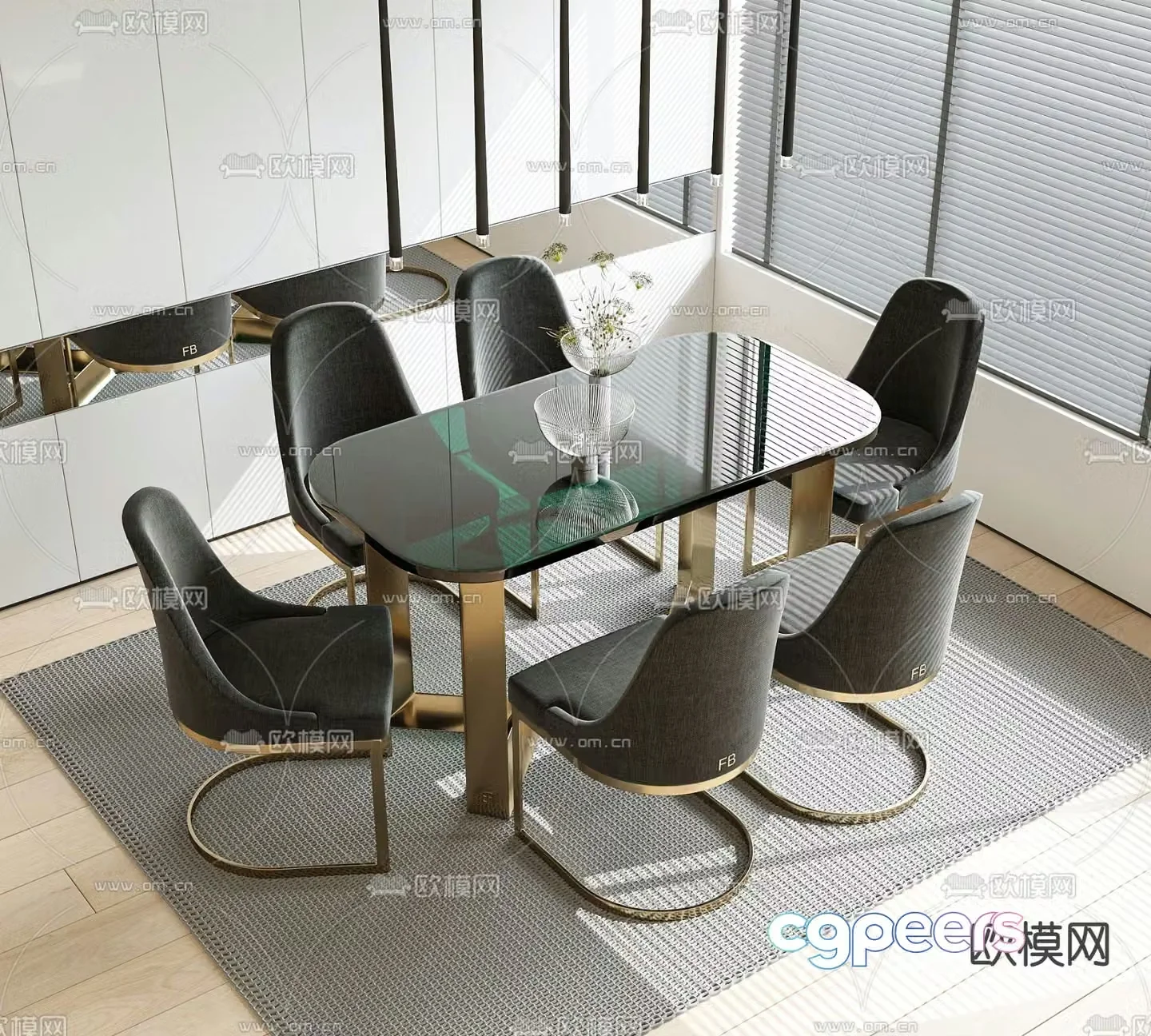 cassina marble dining table and chairs 3d model