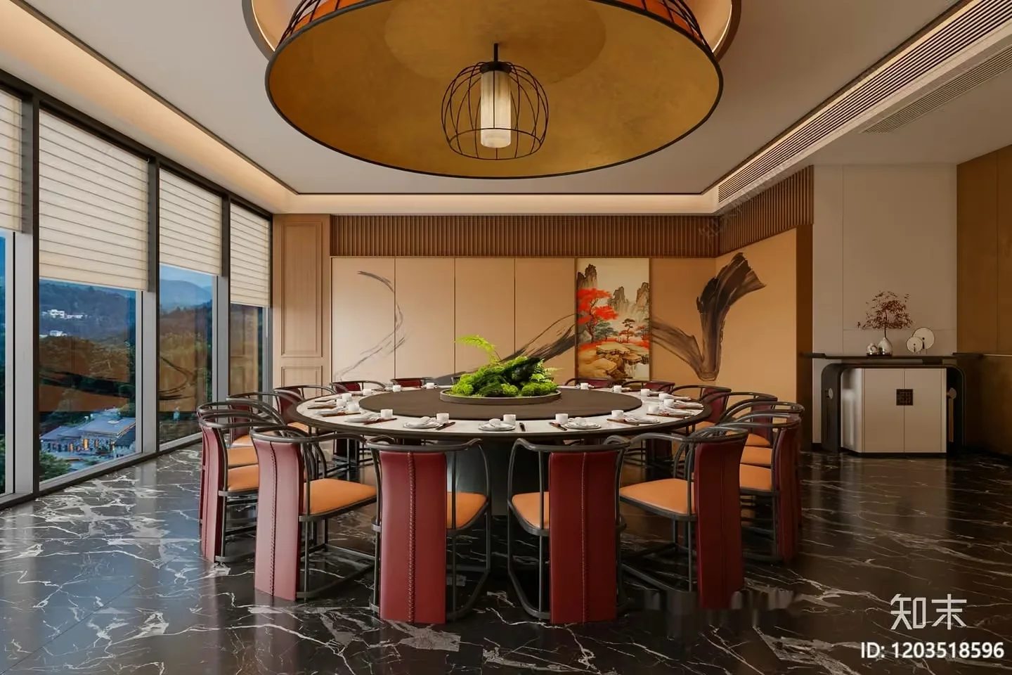 A Large Dining Table With A Round Shape 3D Model – 104 – VRAY Render