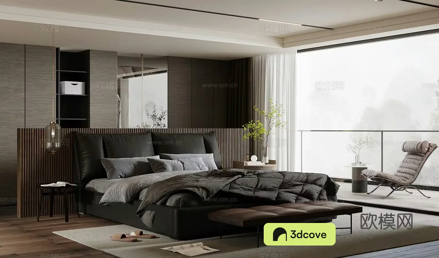 Modern light luxury home bedroom premium gray bedroom owner-light bedroom black and white gray bedroom Bauhaus