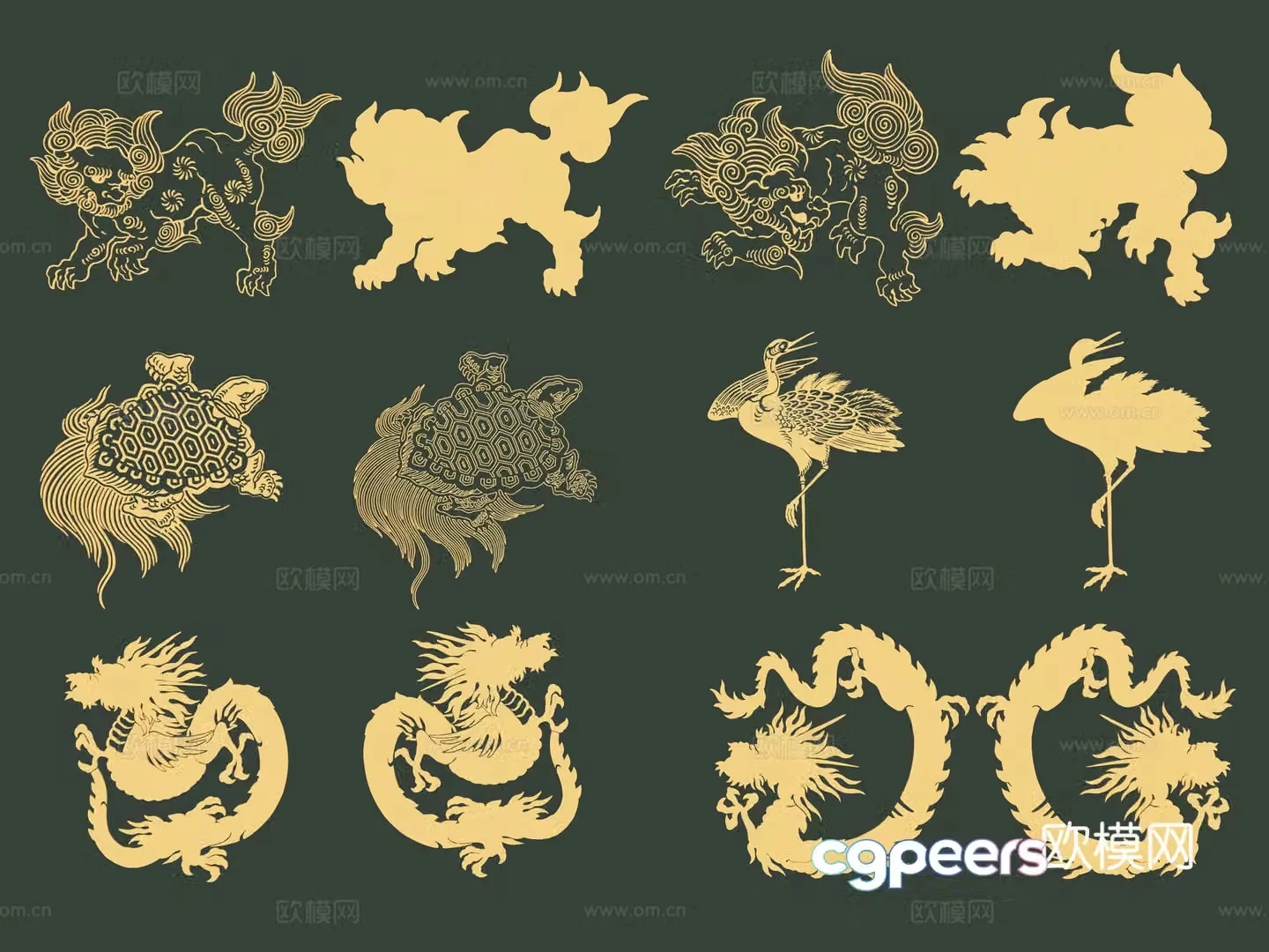 Divine beast unicorn lion mythical pattern mountain and sea scripture paper cutting silhouette wall decoration decoration 3d model