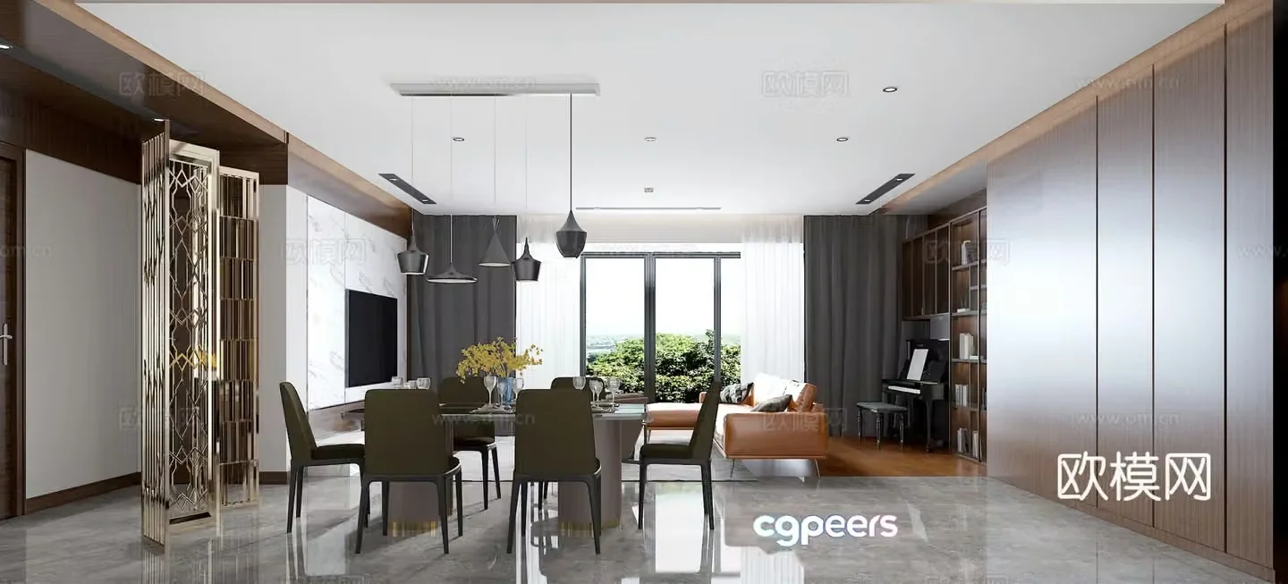 Modern living room dining sofa chandelier 3d model