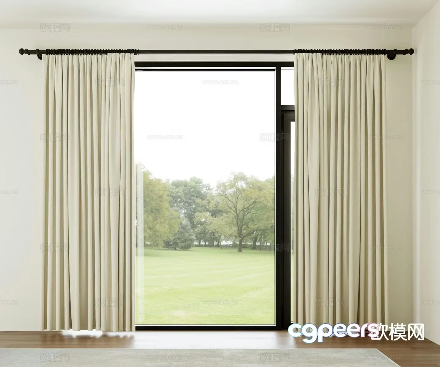 Cream style curtain curtain rod 3d model