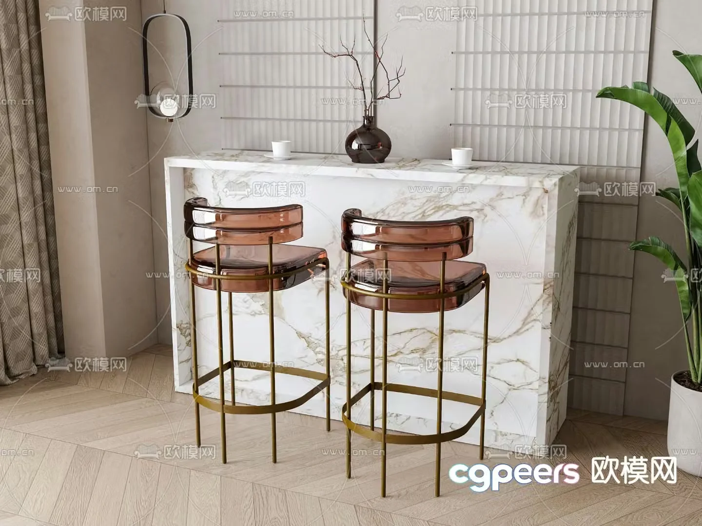 Marble bar bar chair 3d model
