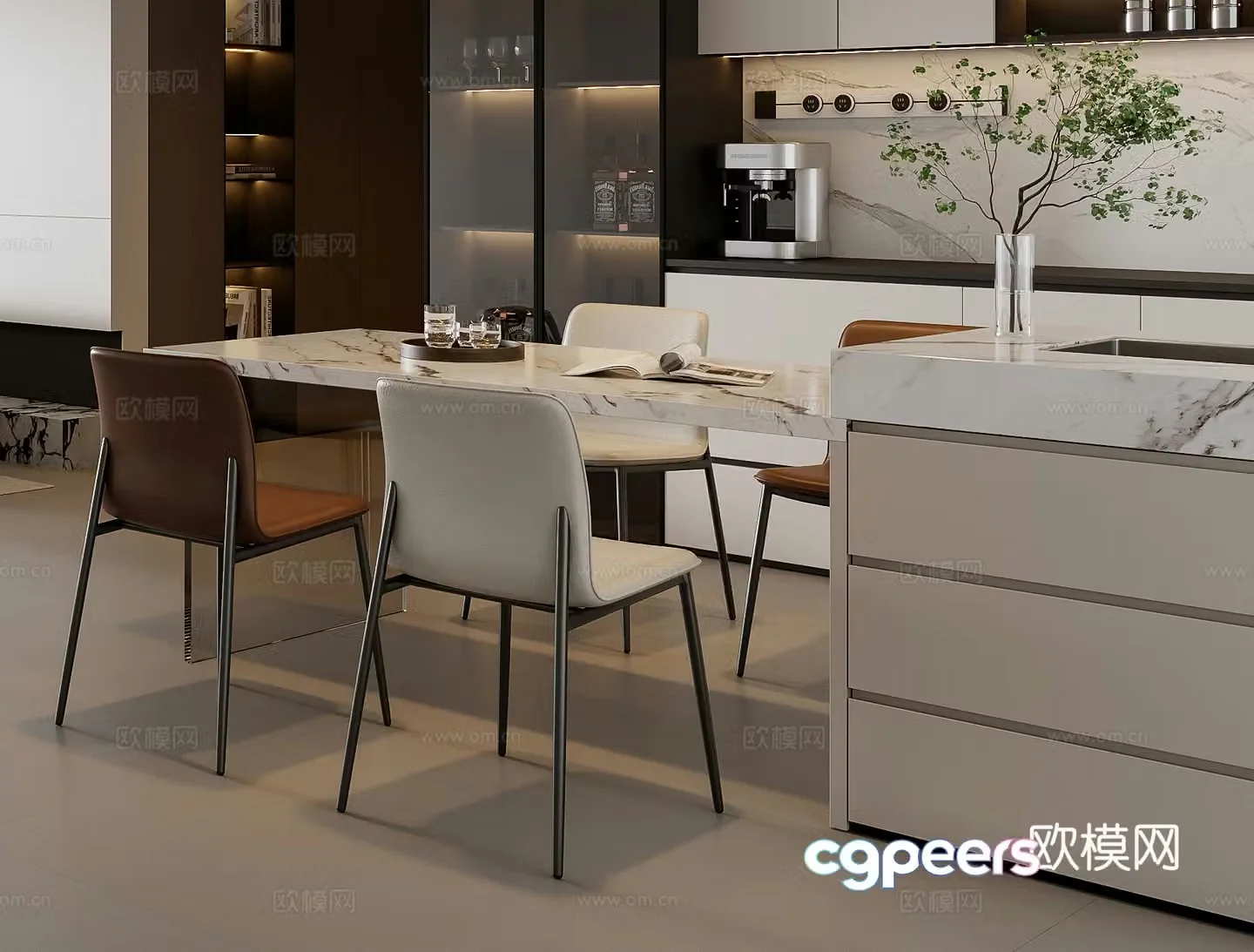 Modern dining table and chair combination 3D model